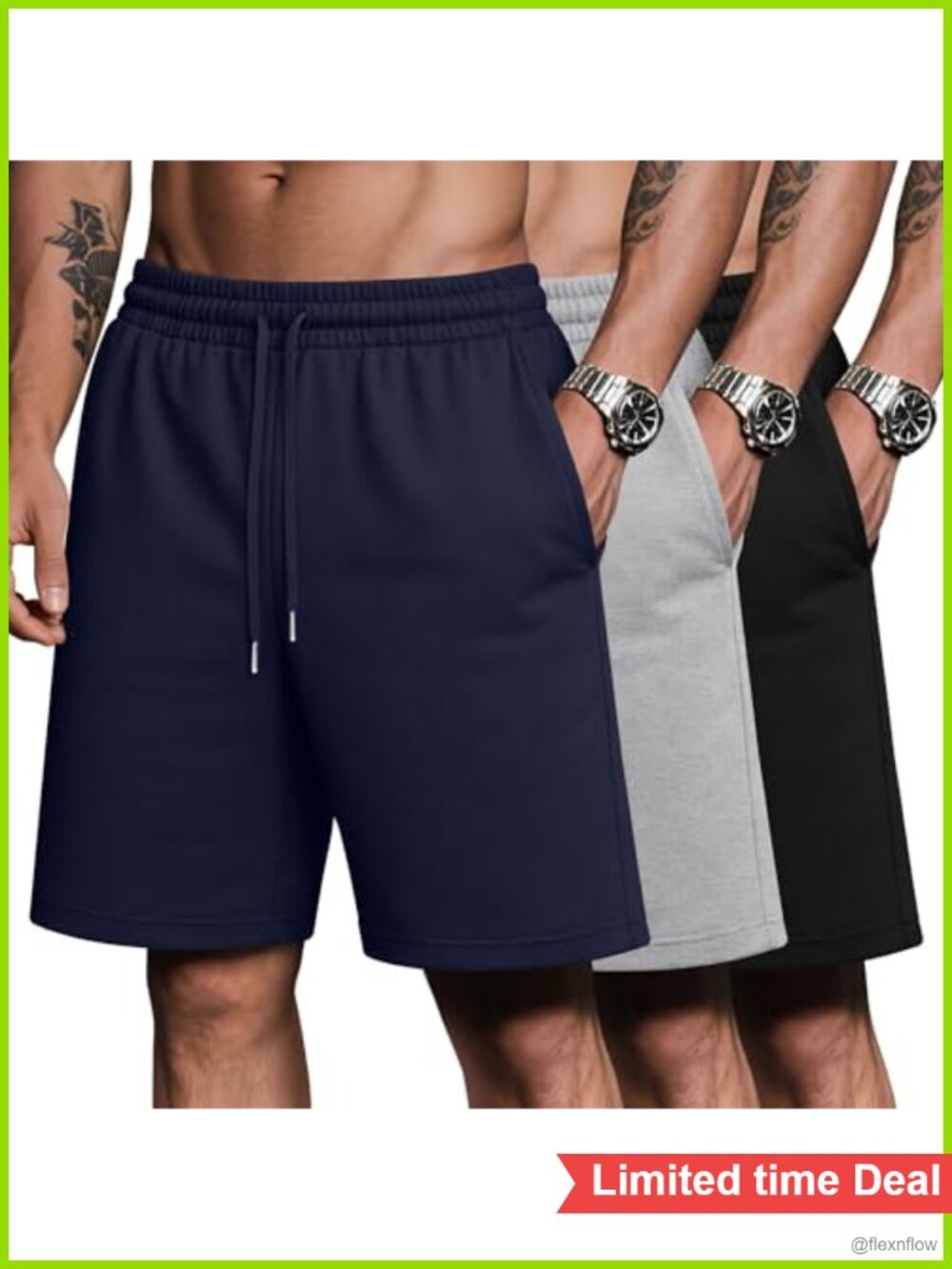 3 Pack Men's Athletic Sweat Shorts Polyester Cotton Spandex Drawstring Pockets